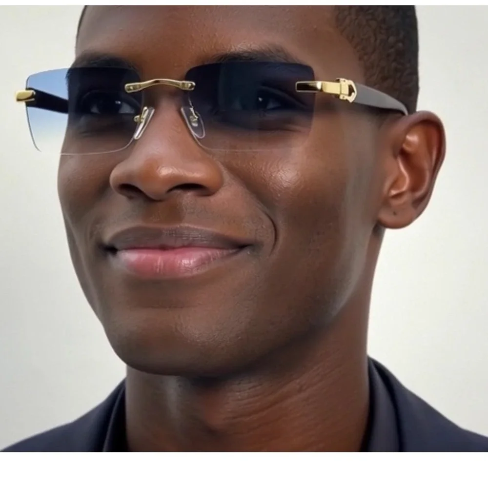 Sunglasses‎ Blue Lens Frameless Elegant Retro Vintage Luxury Style UV400 Street